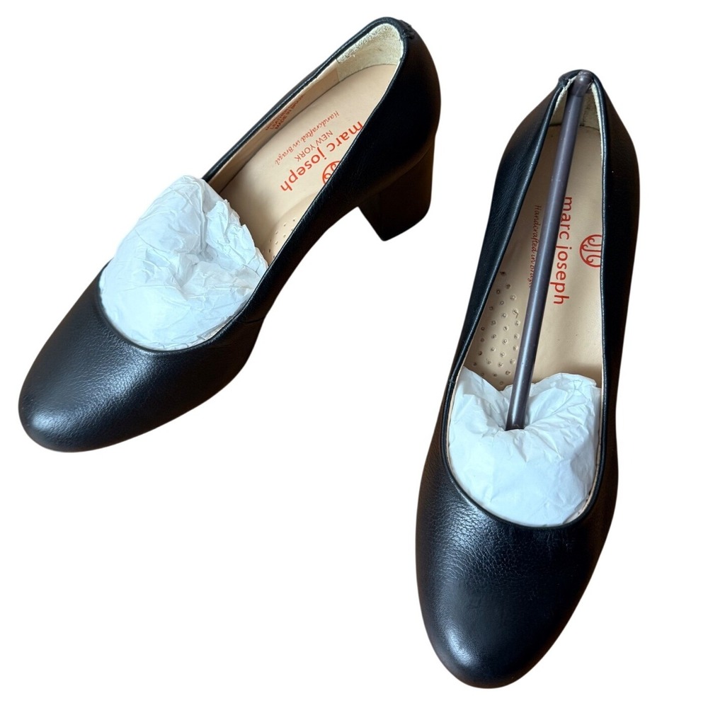 Marc Joseph New York Midtown Pump Black Napa Soft Leather Block Heel Shoes US 4